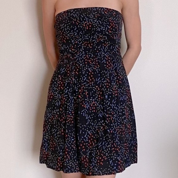 BCBGeneration Black Strapless Mini Dress w/ Fun Confetti Print - Picture 3 of 12